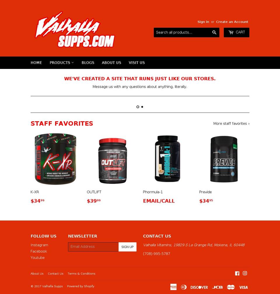 valhallasupps.com shopify website screenshot