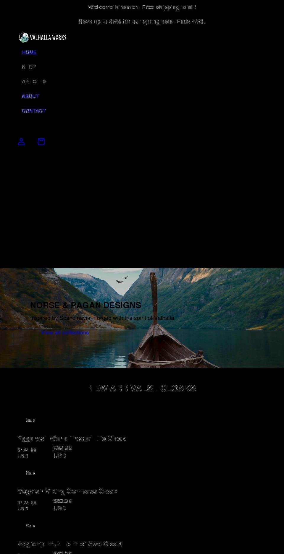 valhallaworks.com shopify website screenshot