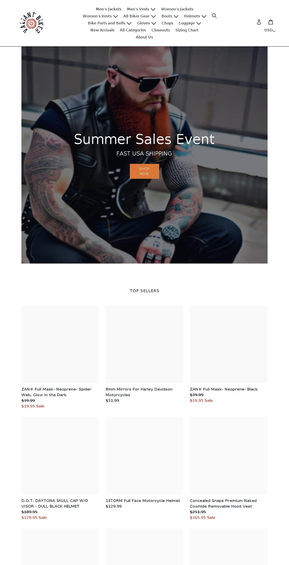 valiantbiker.com shopify website screenshot
