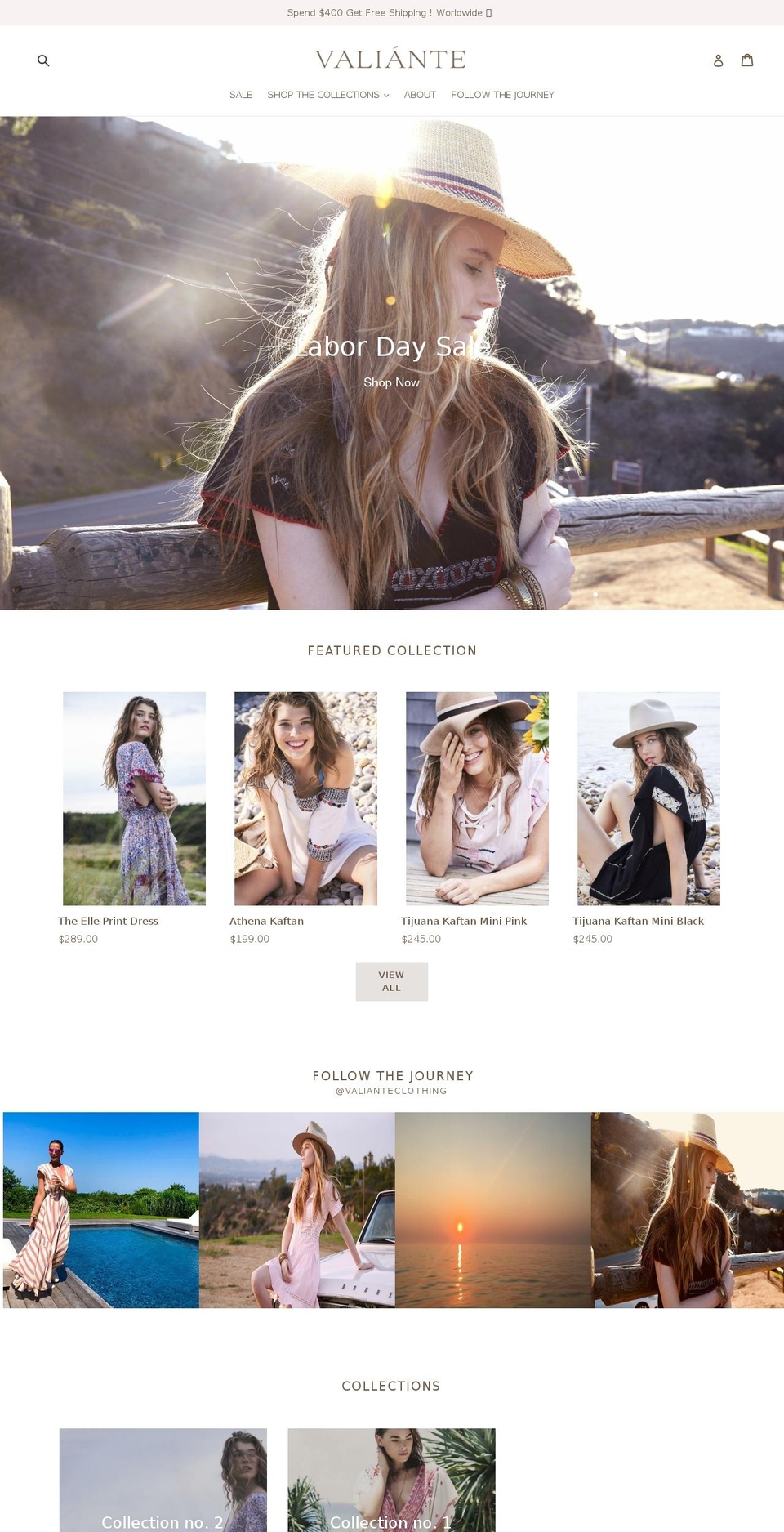 valianteclothing.com — Shopify storefront screenshot