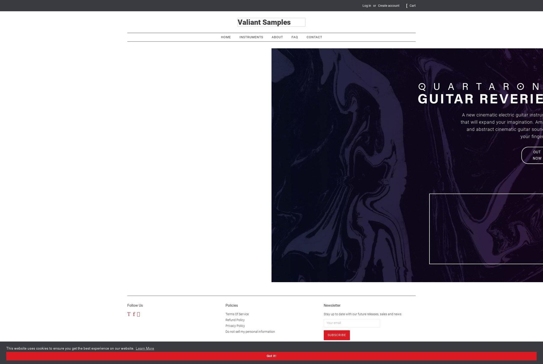 valiantsamples.com shopify website screenshot