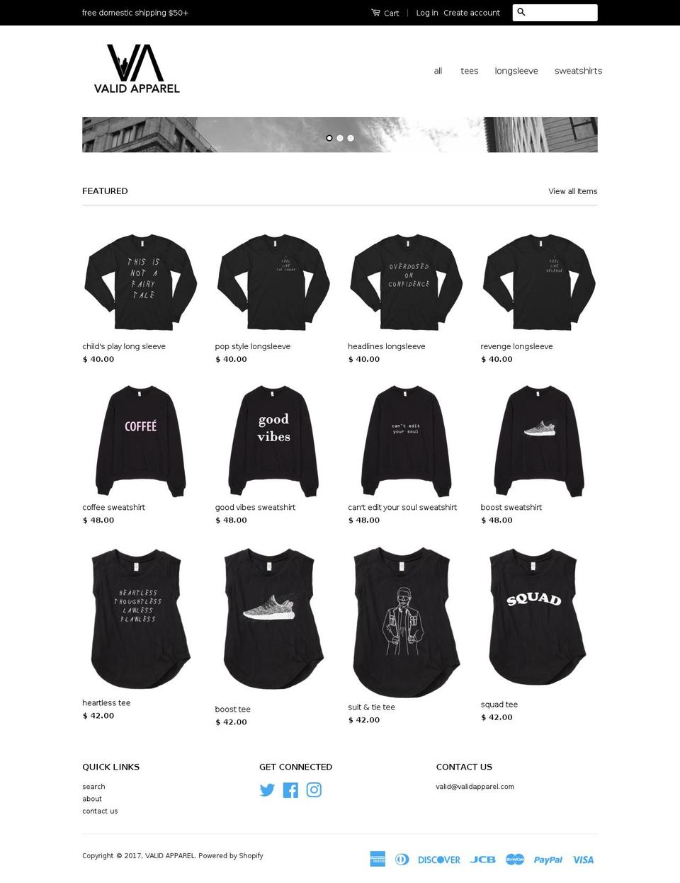validapparel.com shopify website screenshot