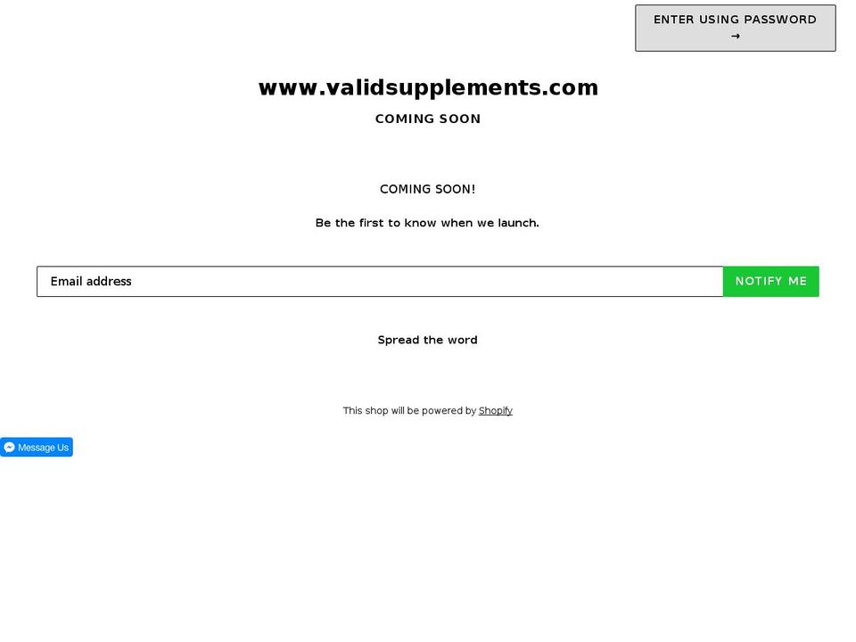 validsupplements.com shopify website screenshot