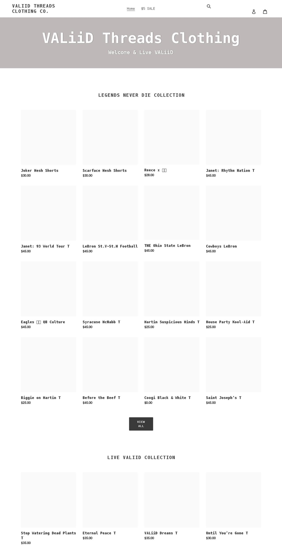 valiidthreads.com shopify website screenshot