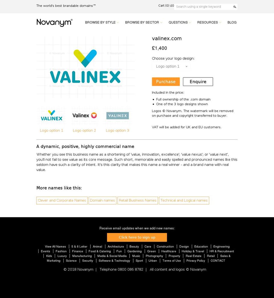 valinex.com — Shopify storefront screenshot