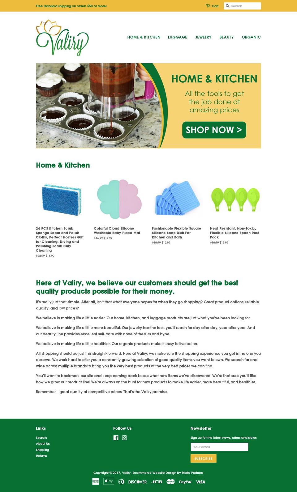 valiry.com shopify website screenshot