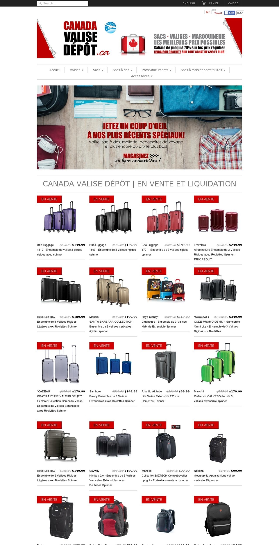 valises.ca shopify website screenshot