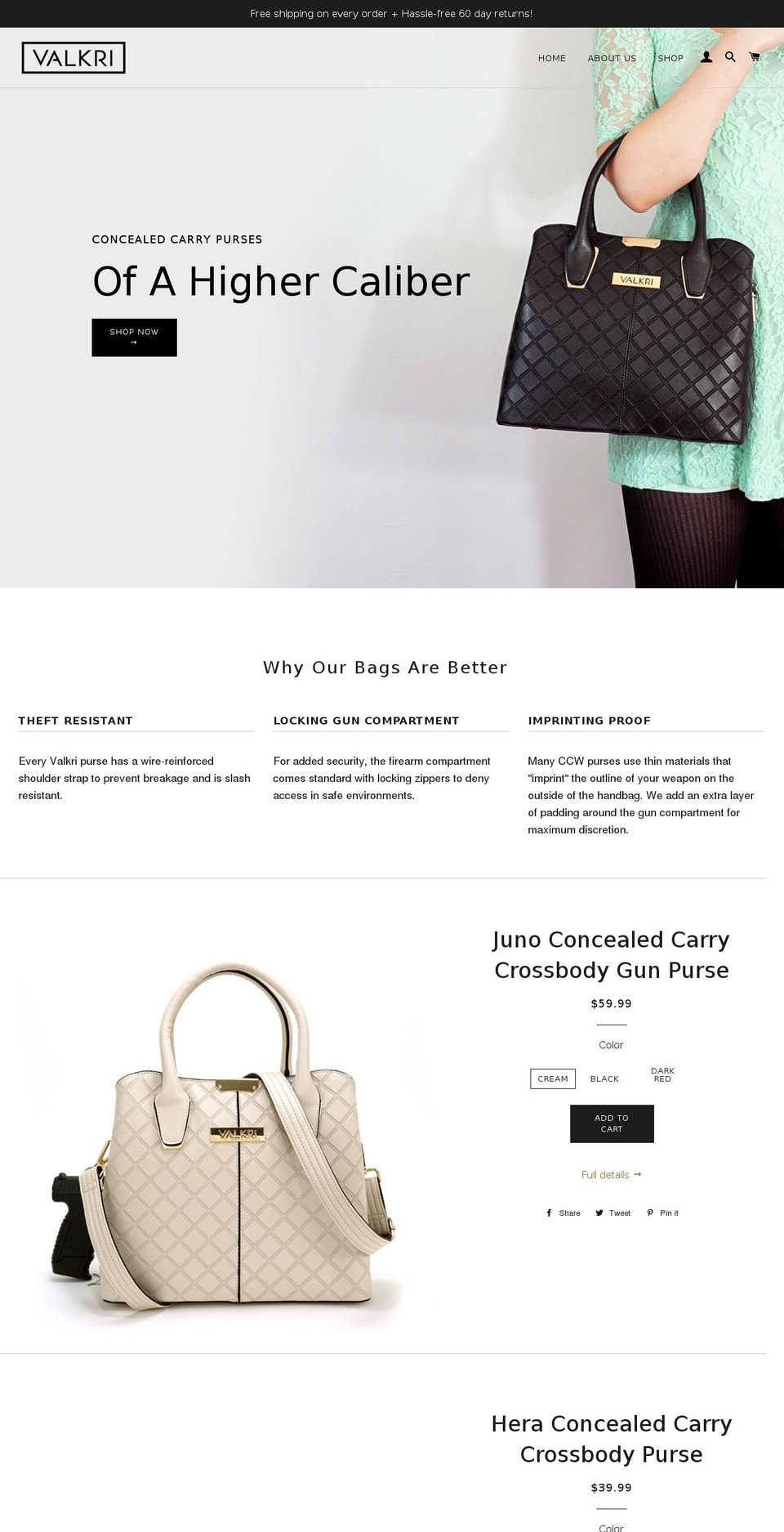valkricarry.com shopify website screenshot