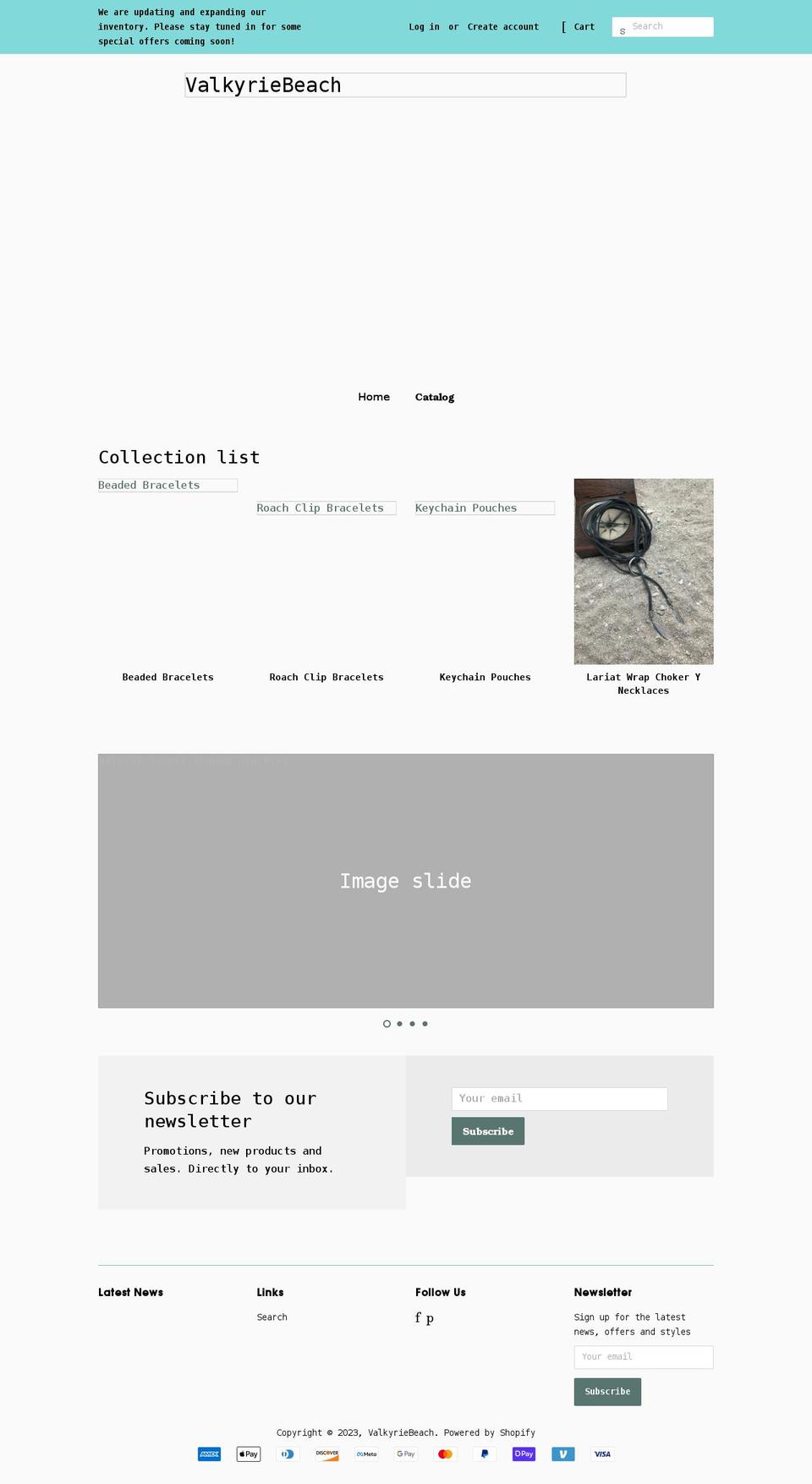 valkyriebeach.com shopify website screenshot