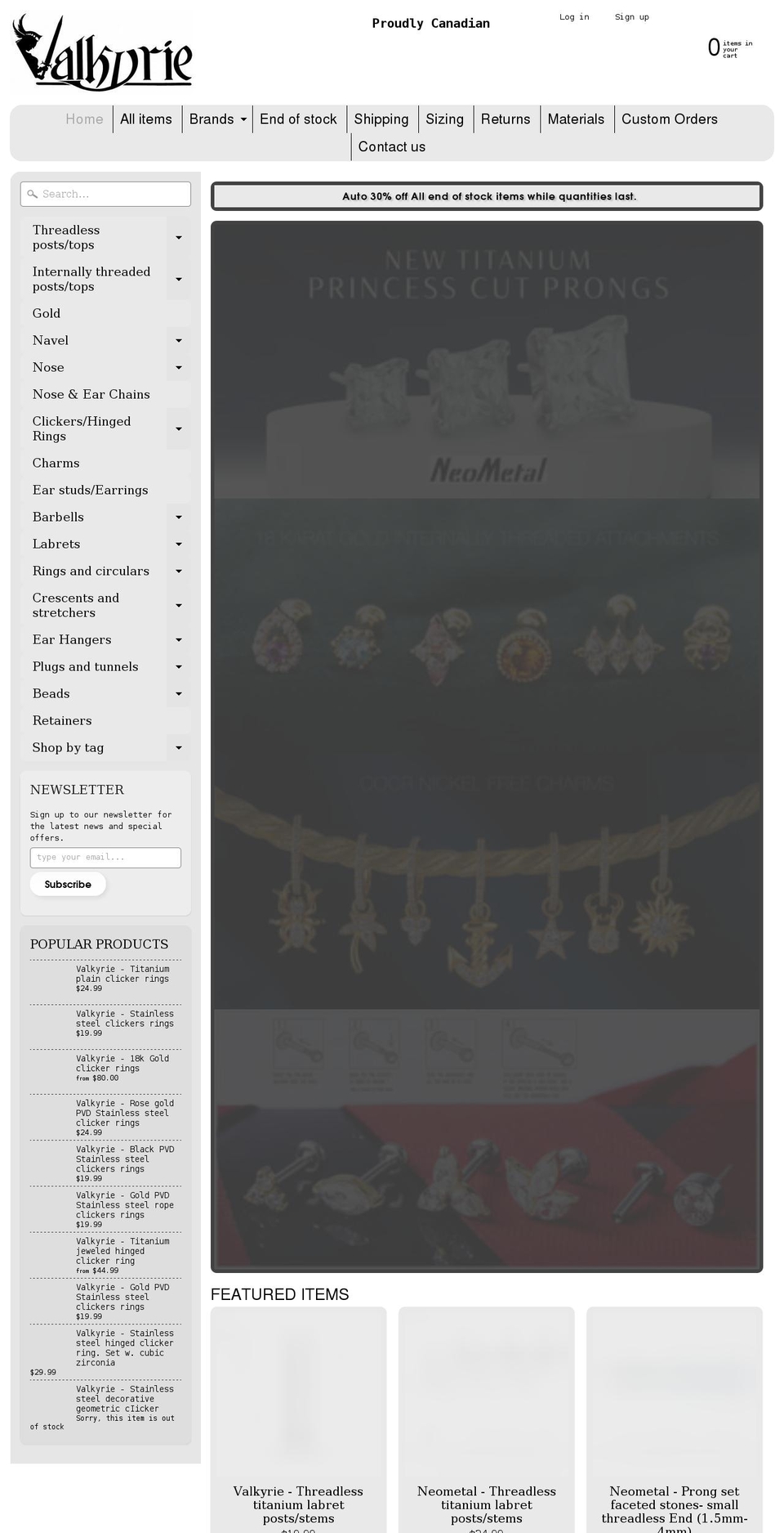 valkyriecanada.com shopify website screenshot