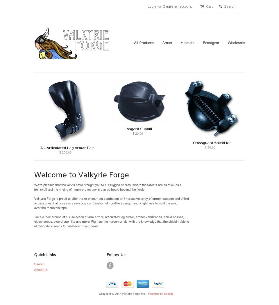 valkyrieforge.com shopify website screenshot