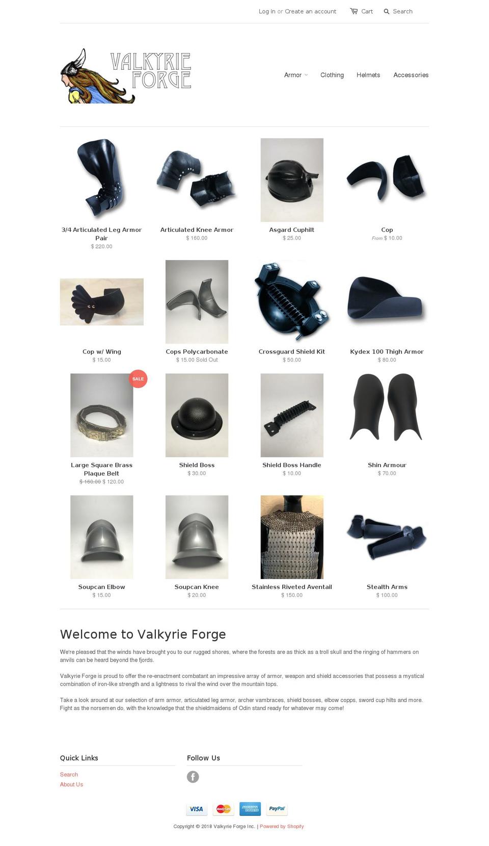 valkyrieforge.info shopify website screenshot