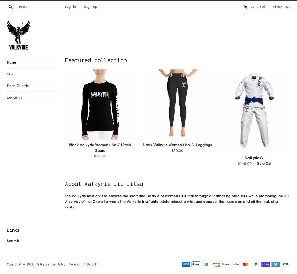 valkyriejiujitsu.com shopify website screenshot