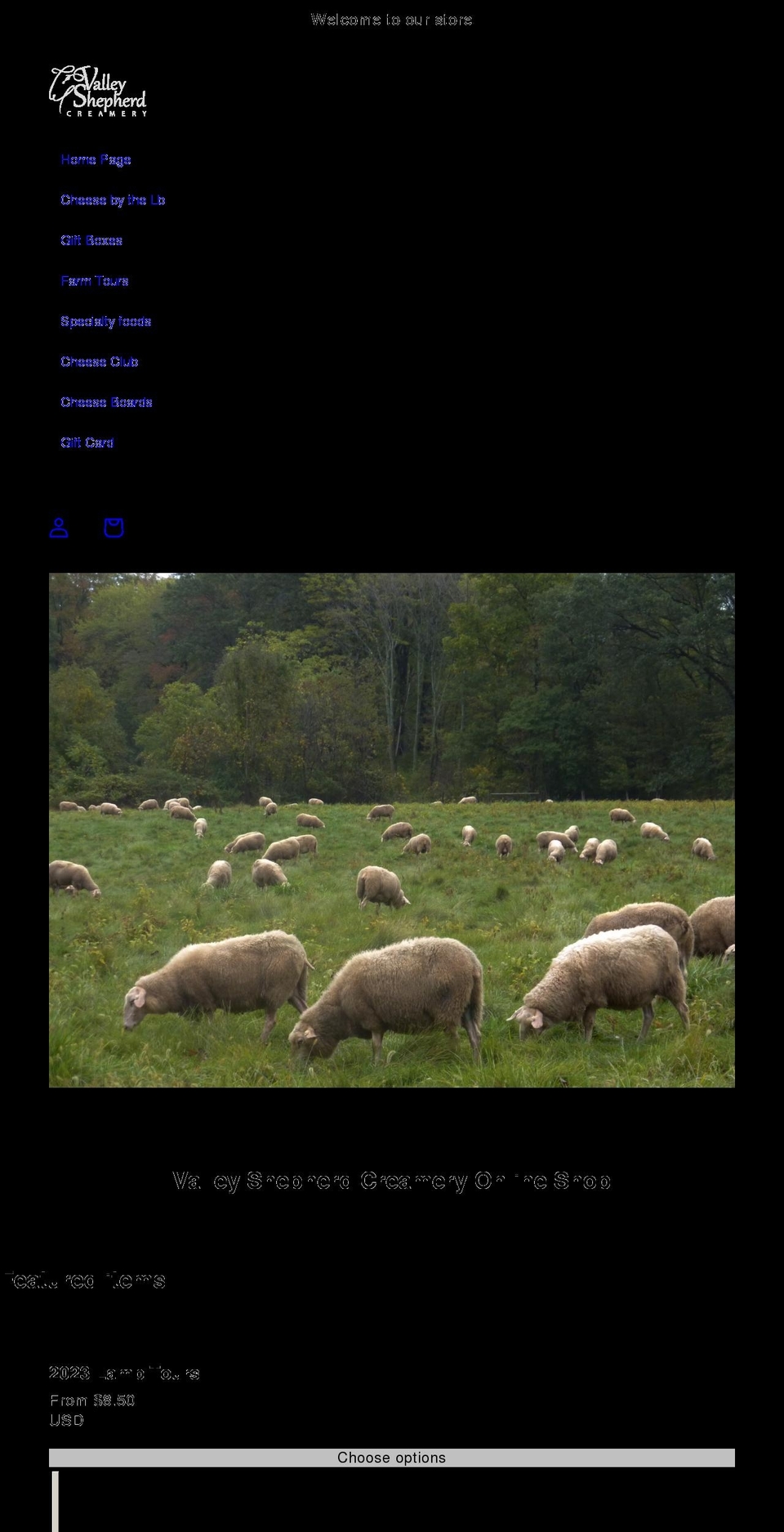 valley-shepherd-creamery-tours.myshopify.com shopify website screenshot