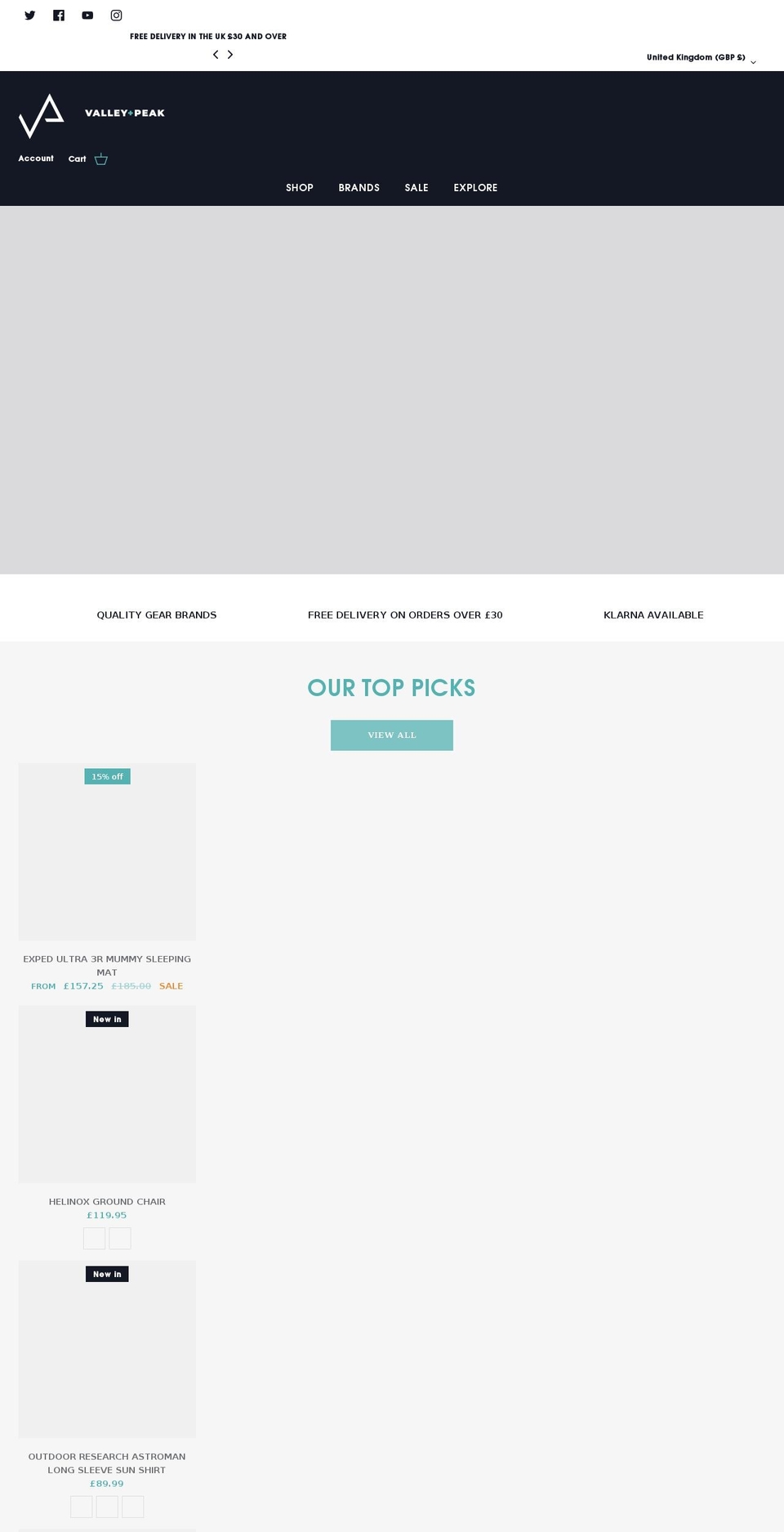 valleyandpeak.co.uk shopify website screenshot