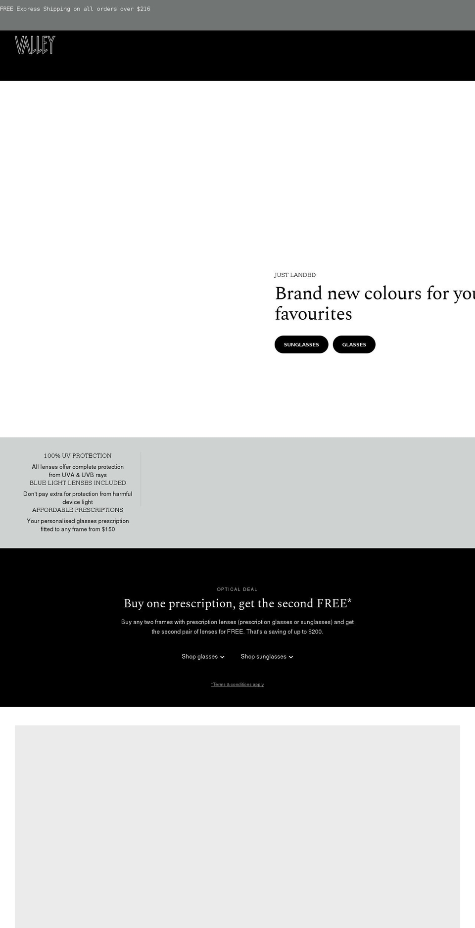 valleyeyewear.com.au shopify website screenshot