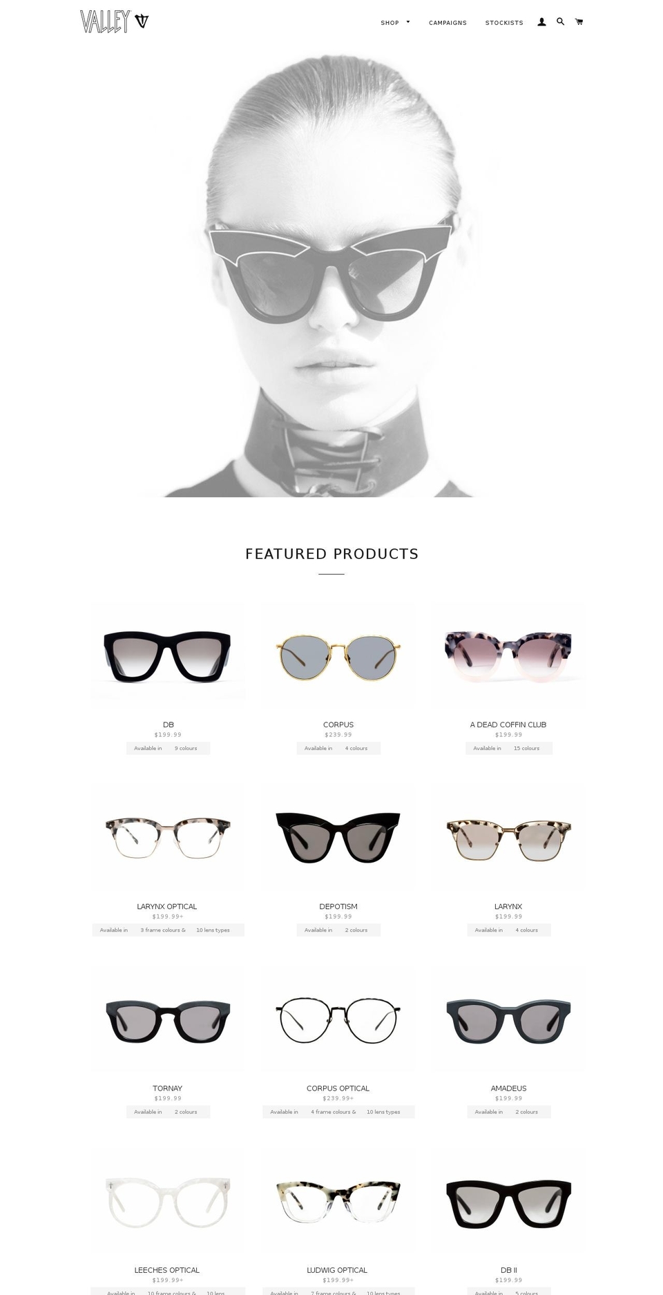 valleyeyewear.com shopify website screenshot