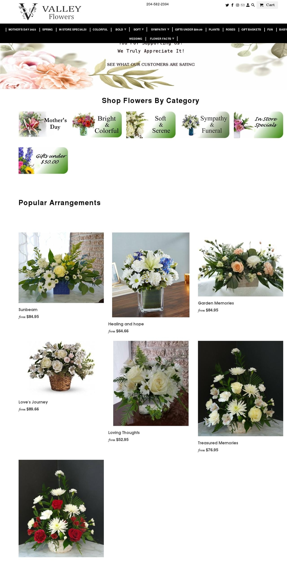 valleyflowers.ca shopify website screenshot