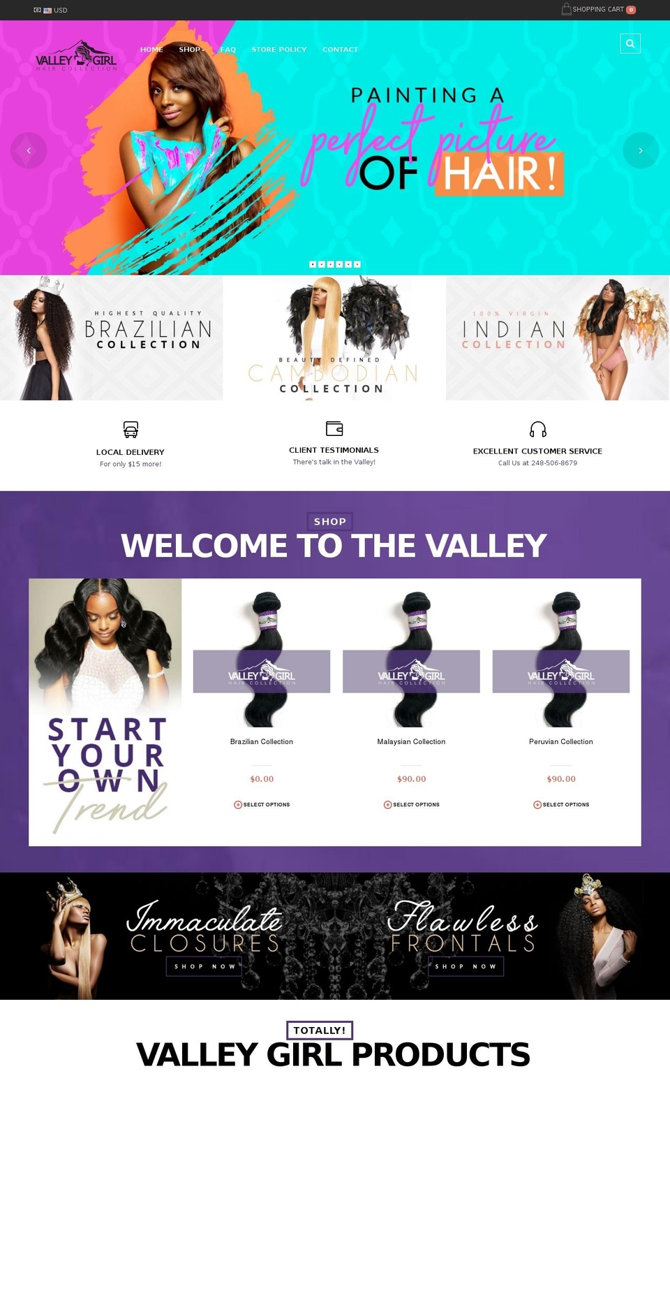 valleygirlhair.com shopify website screenshot