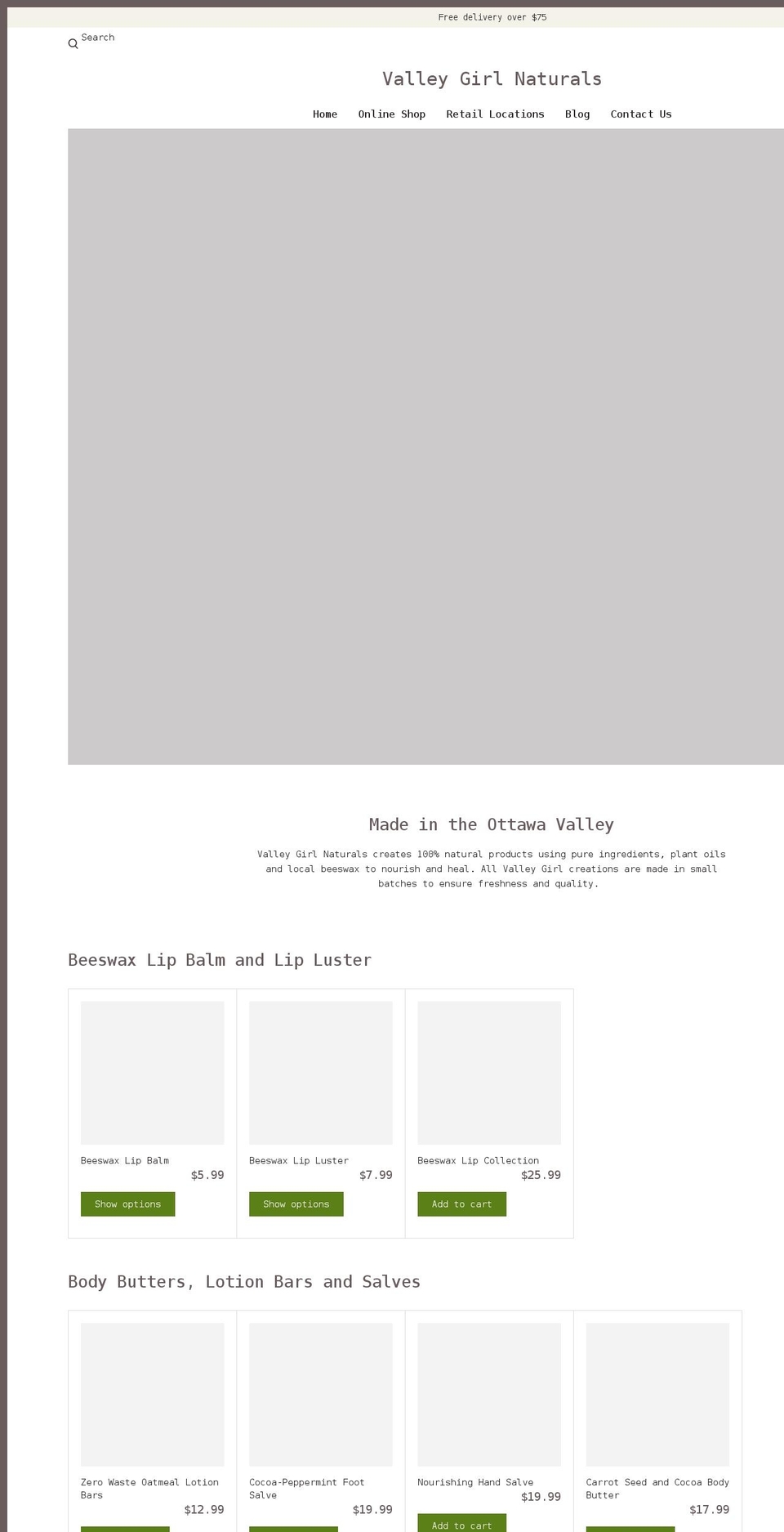 valleygirlnaturals.com shopify website screenshot