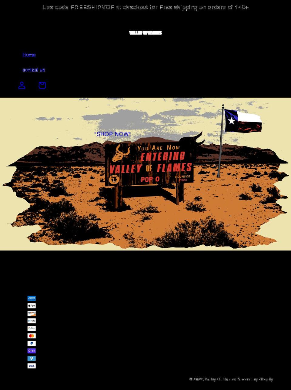 valleyofflames.com shopify website screenshot