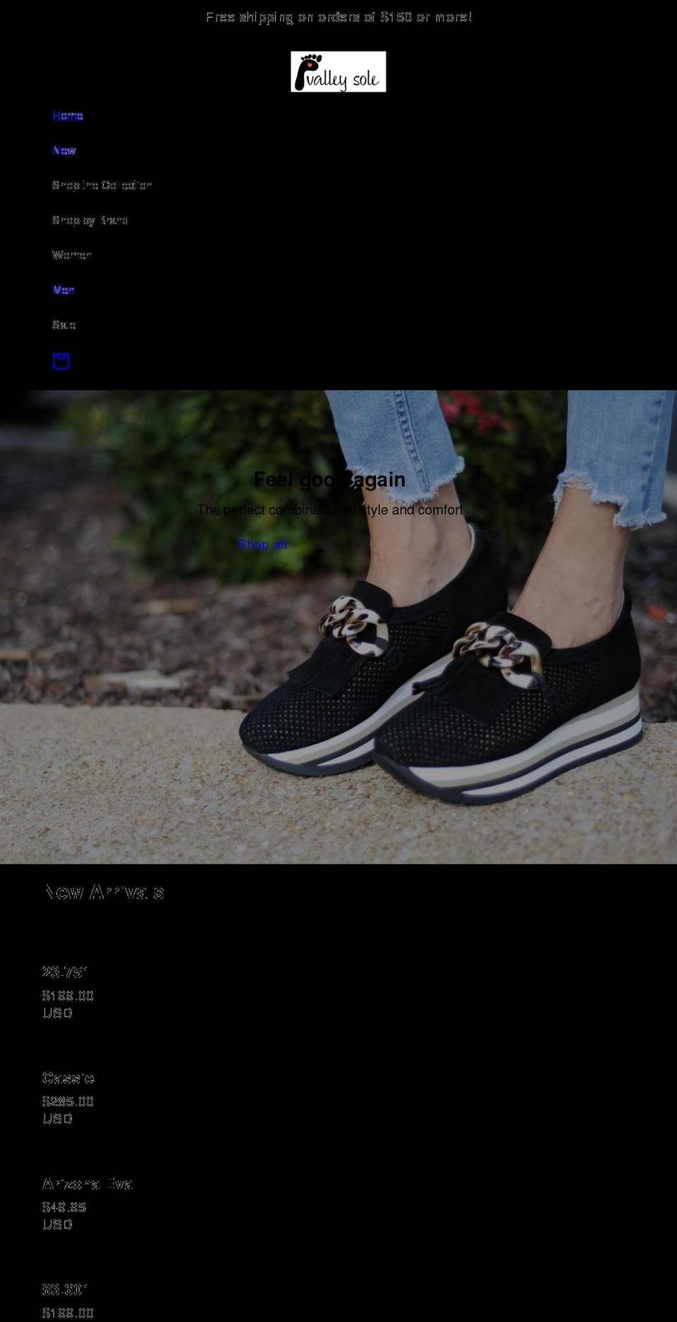 valleysole.com shopify website screenshot