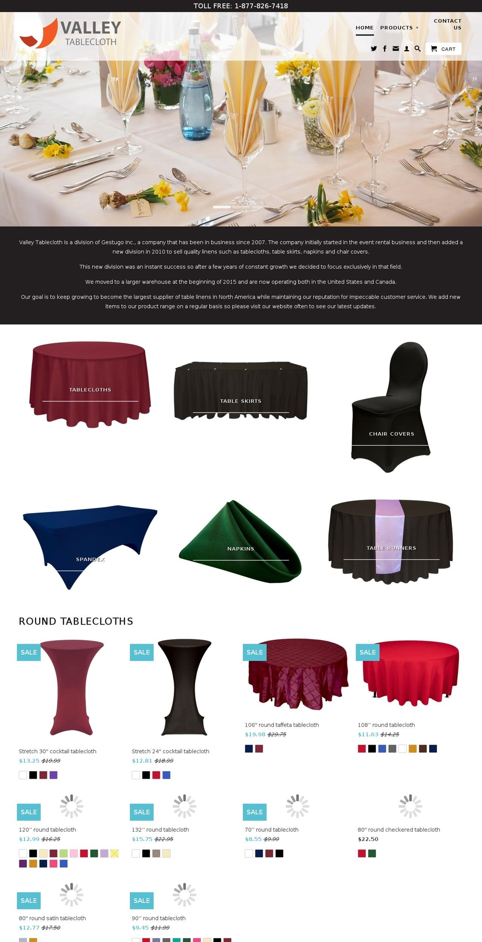valleytablecloth.com shopify website screenshot