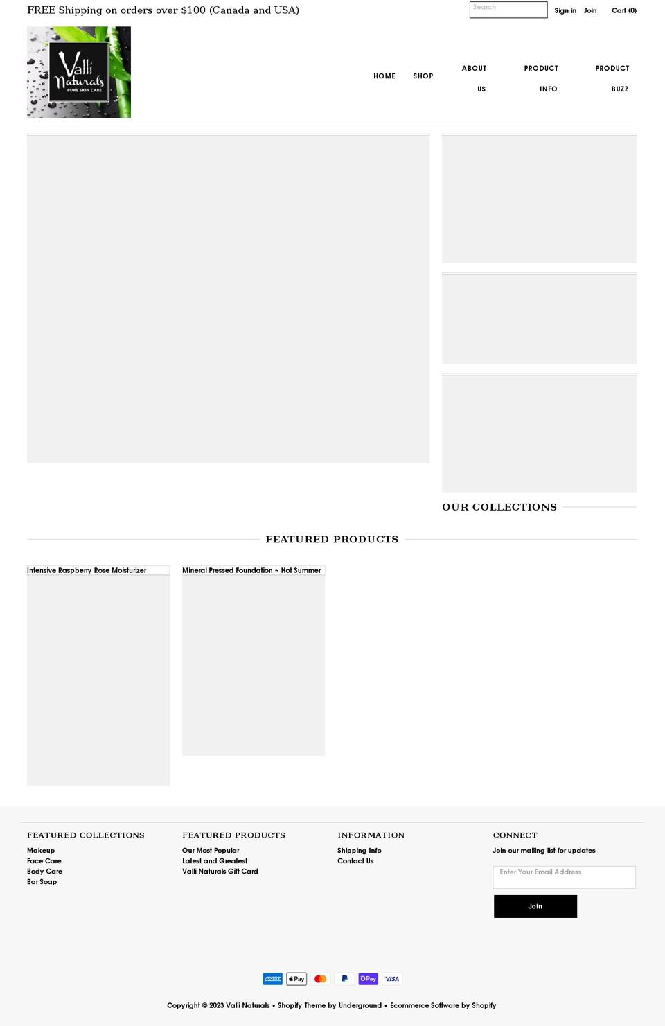 vallinaturals.com shopify website screenshot