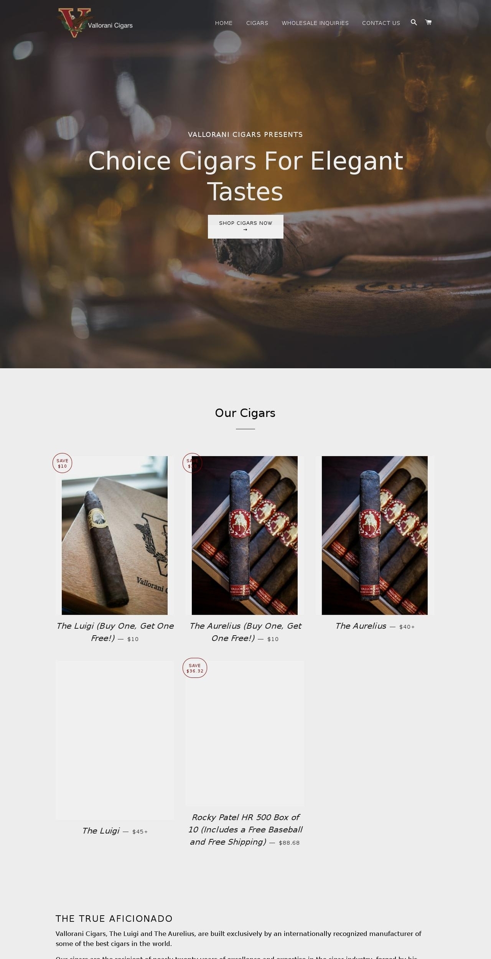 valloranicigars.com shopify website screenshot