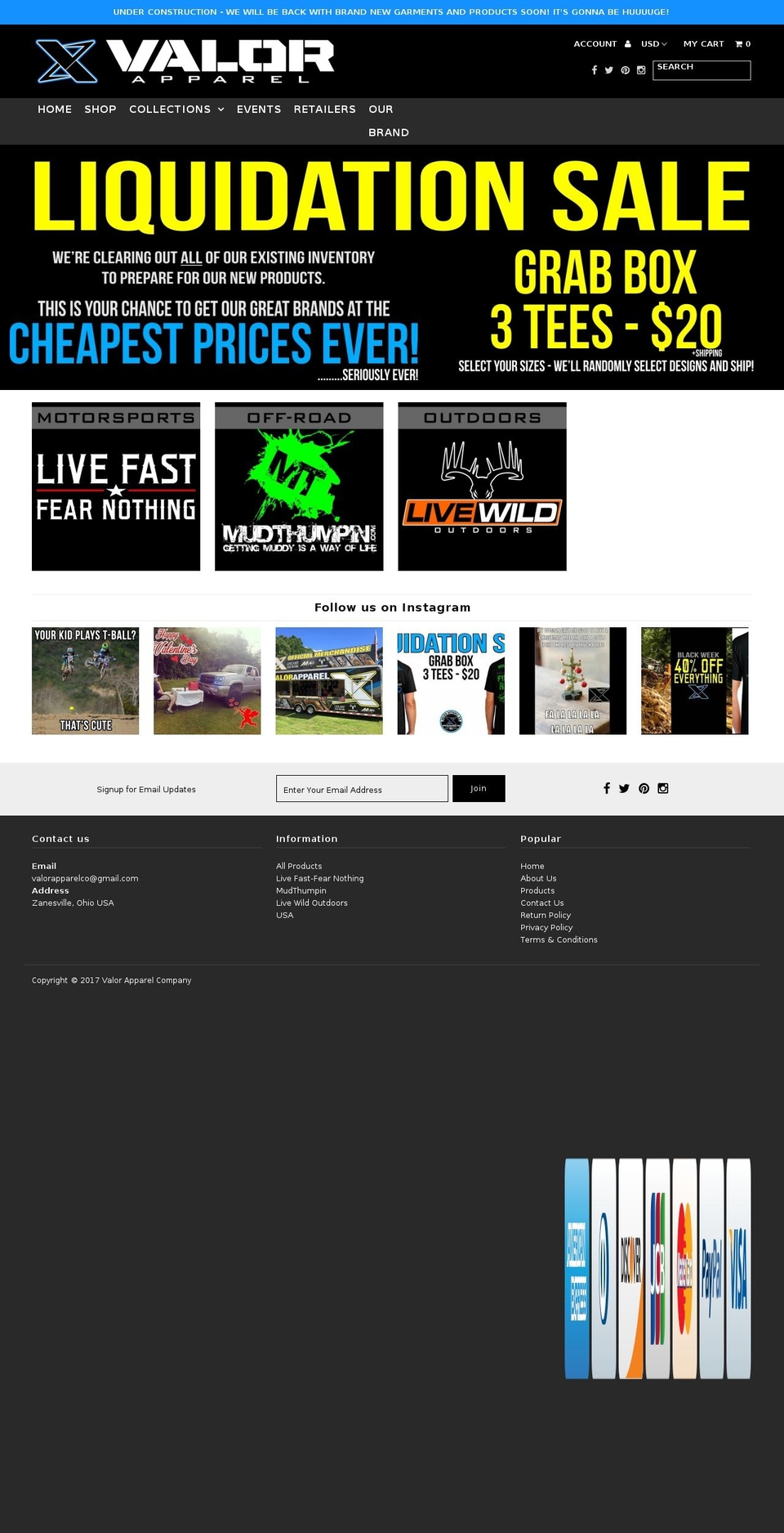 valorapparelco.com shopify website screenshot