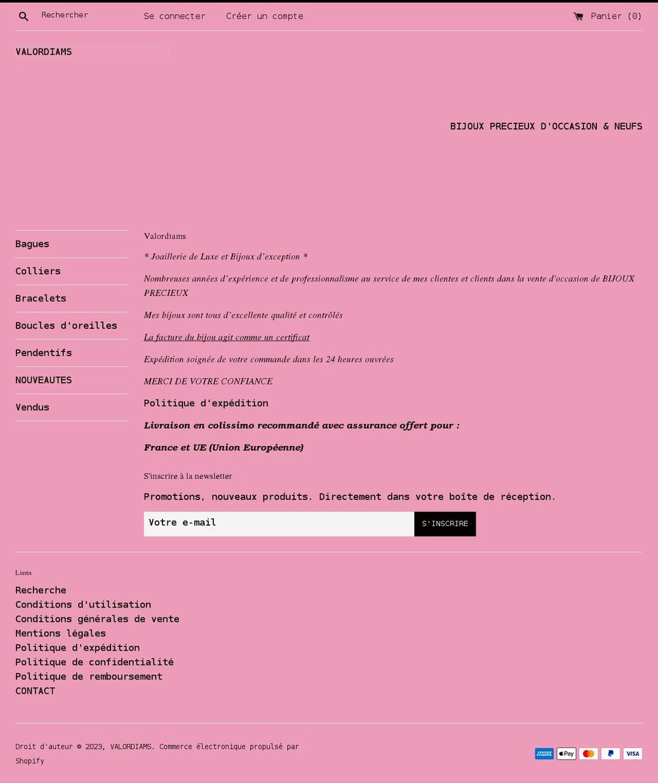 valordiams.com shopify website screenshot