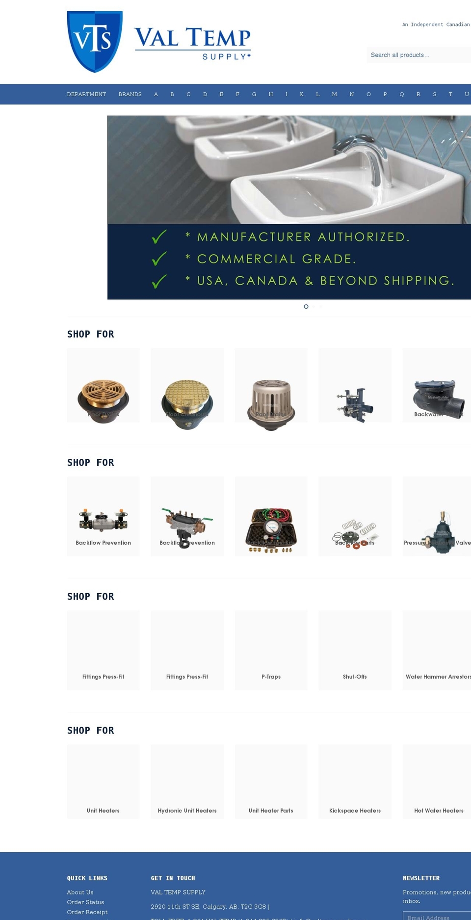 valtempsupply.com shopify website screenshot