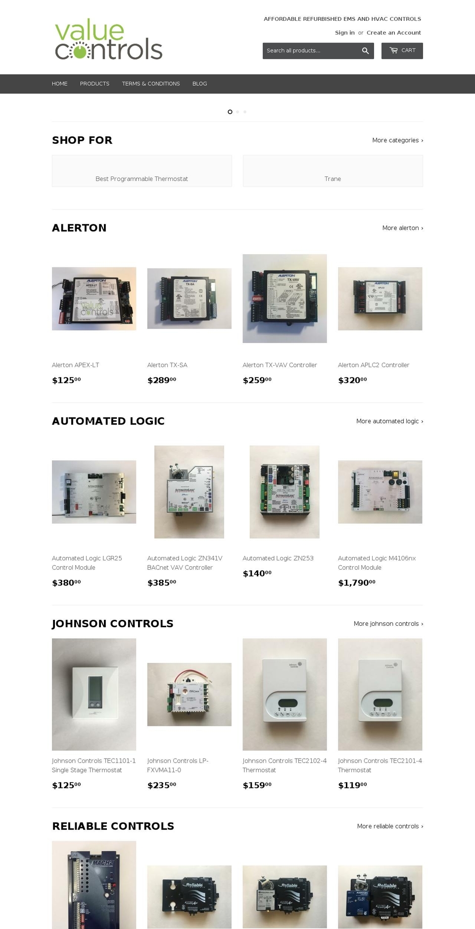 value-controls.com — Shopify storefront screenshot