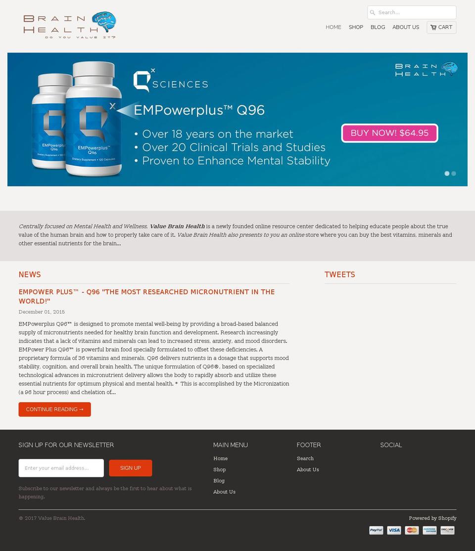 valuebrainhealth.com shopify website screenshot