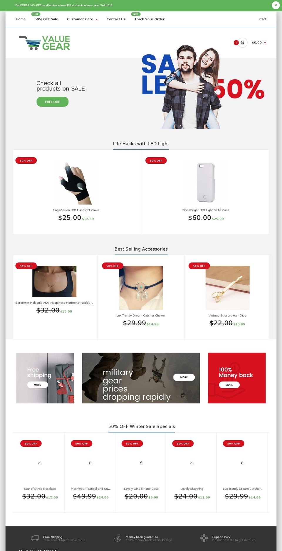 valuegearonline.com shopify website screenshot