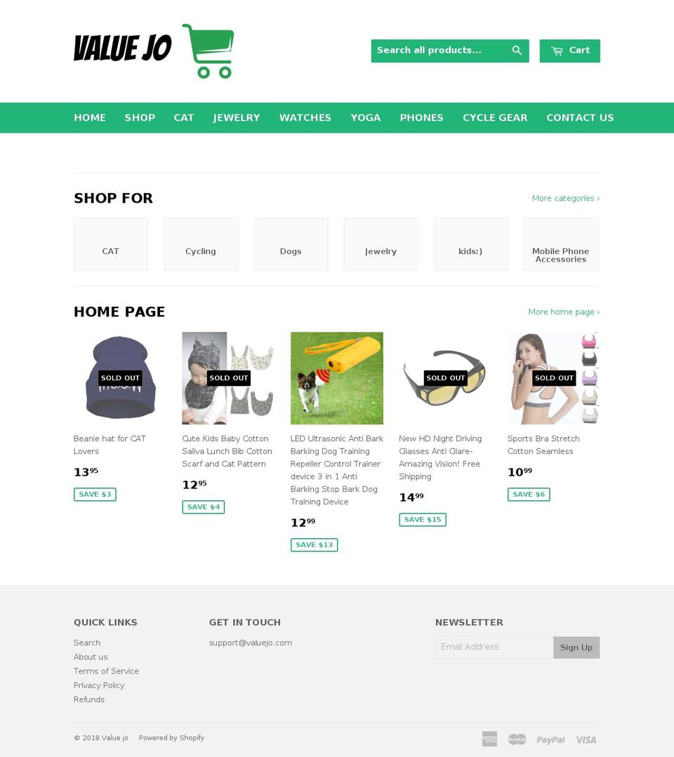 valuejo.com shopify website screenshot