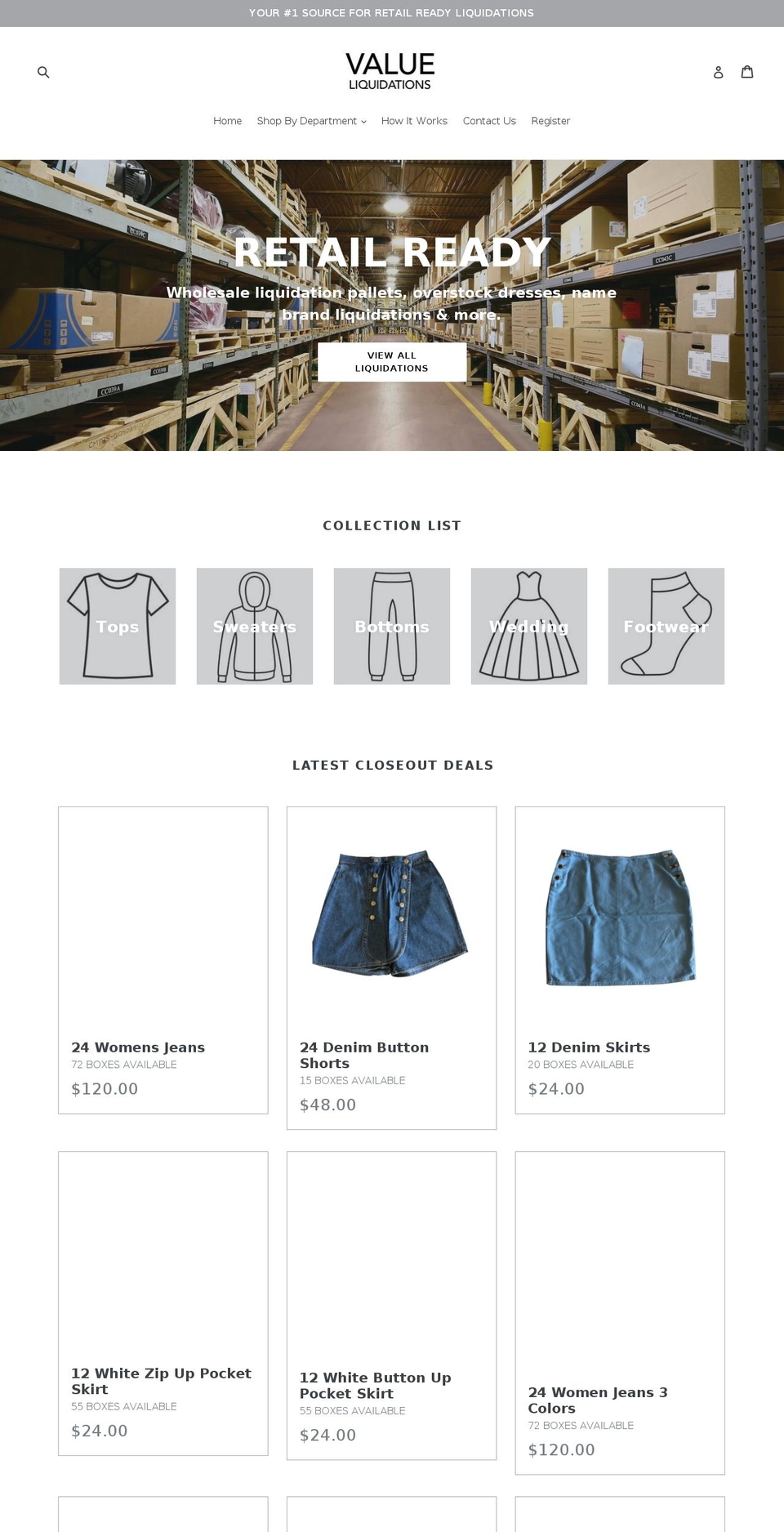 valueliquidations.com — Shopify storefront screenshot