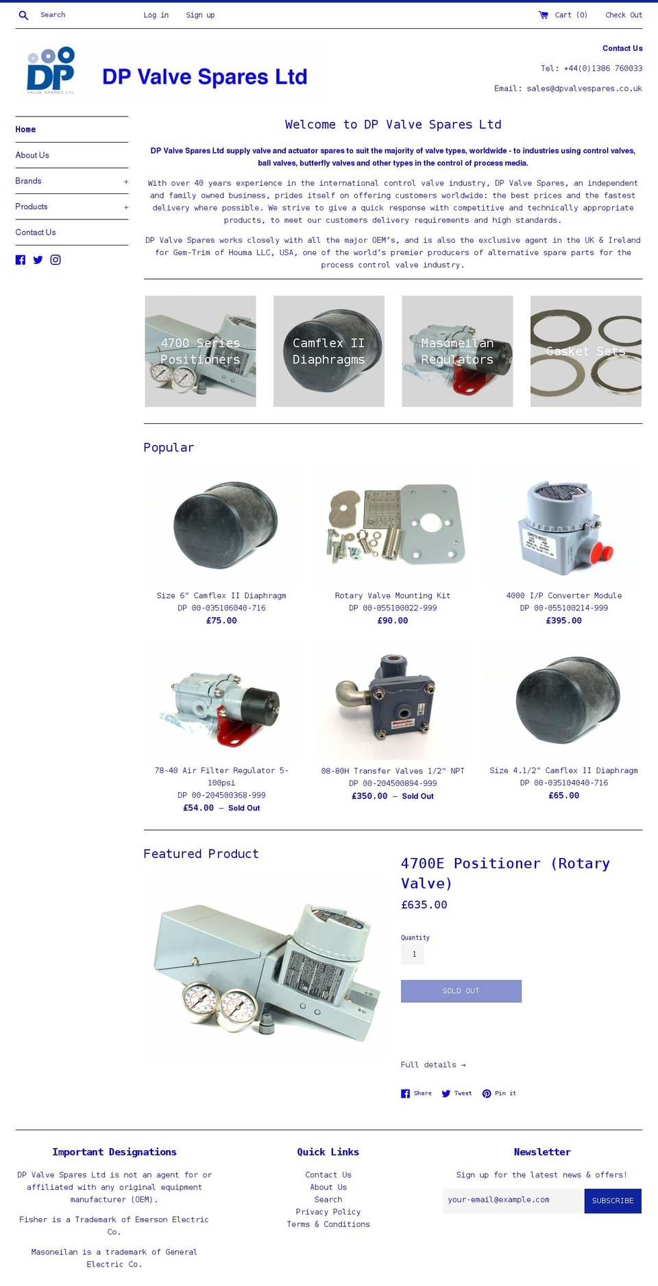 valve-spares.com shopify website screenshot