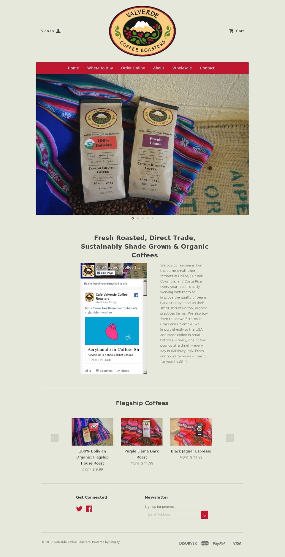 valverdecoffeeroasters.com — Shopify storefront screenshot