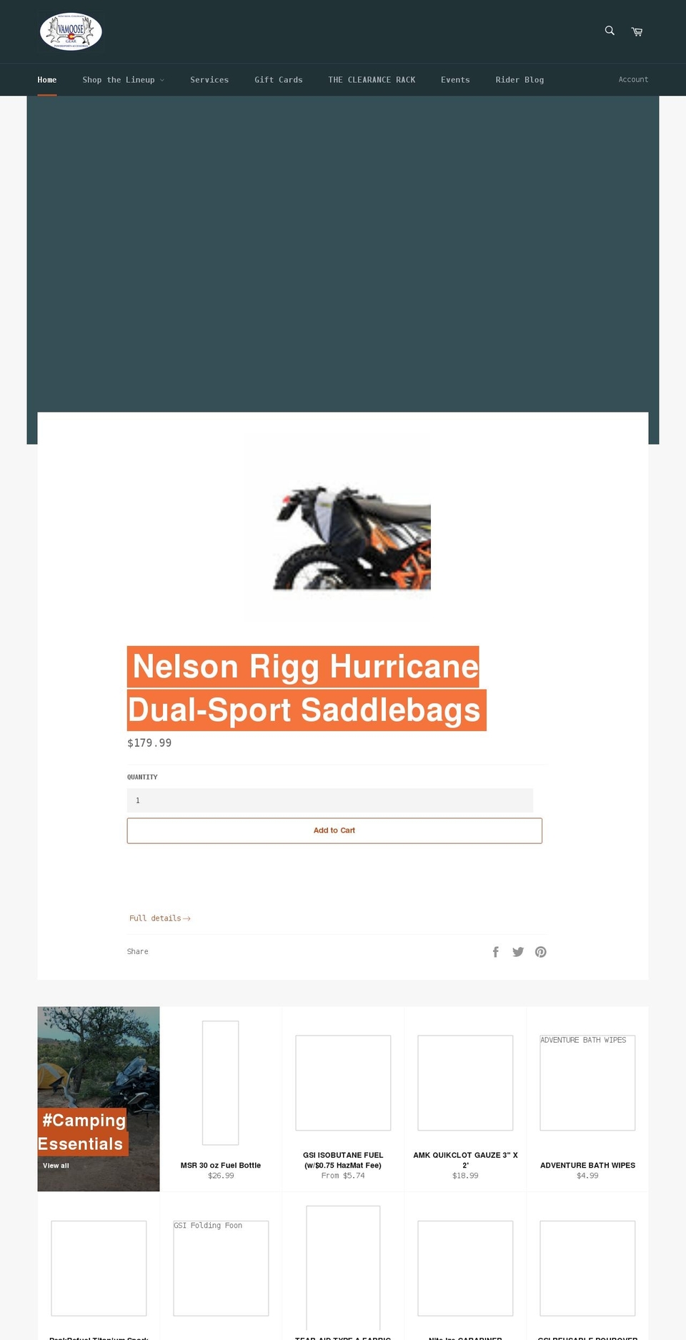 vamoosegear.com — Shopify storefront screenshot