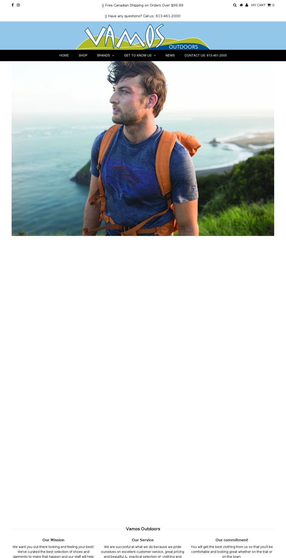vamosoutdoors.ca shopify website screenshot
