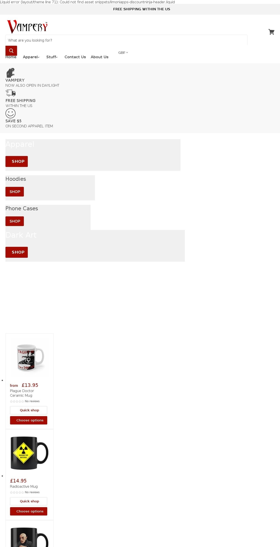 vampery.com shopify website screenshot
