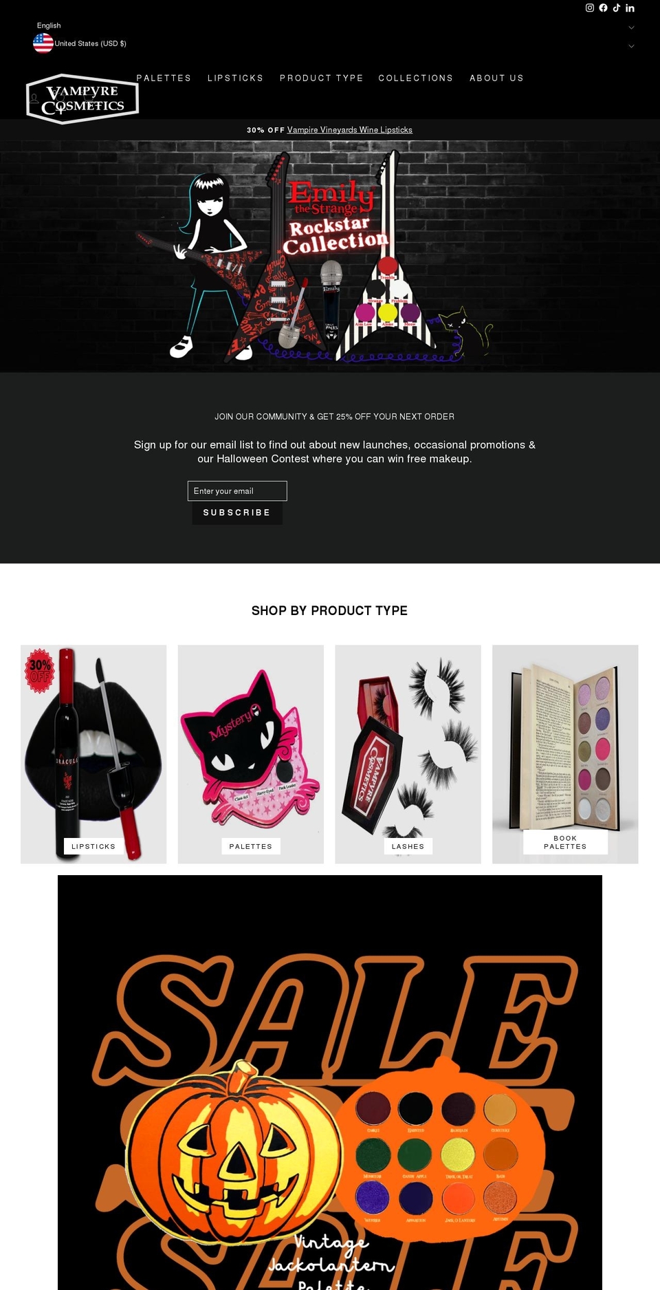 vampyrecosmetics.com shopify website screenshot