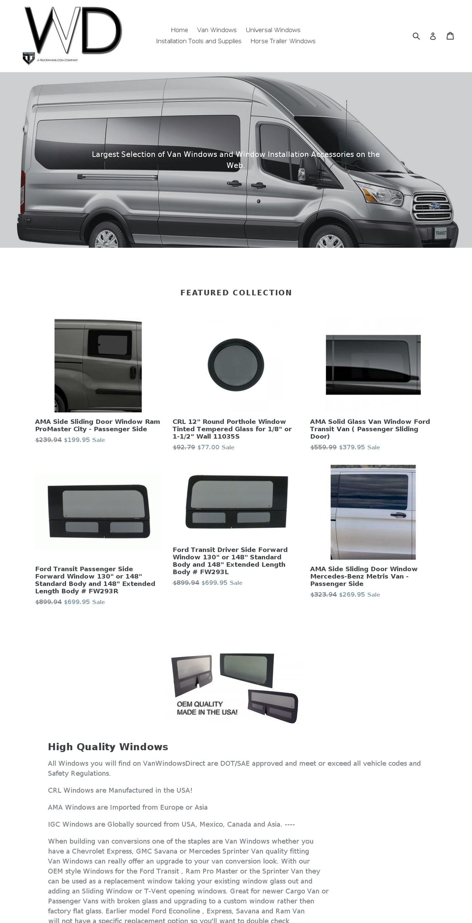 van-windows-direct.myshopify.com shopify website screenshot
