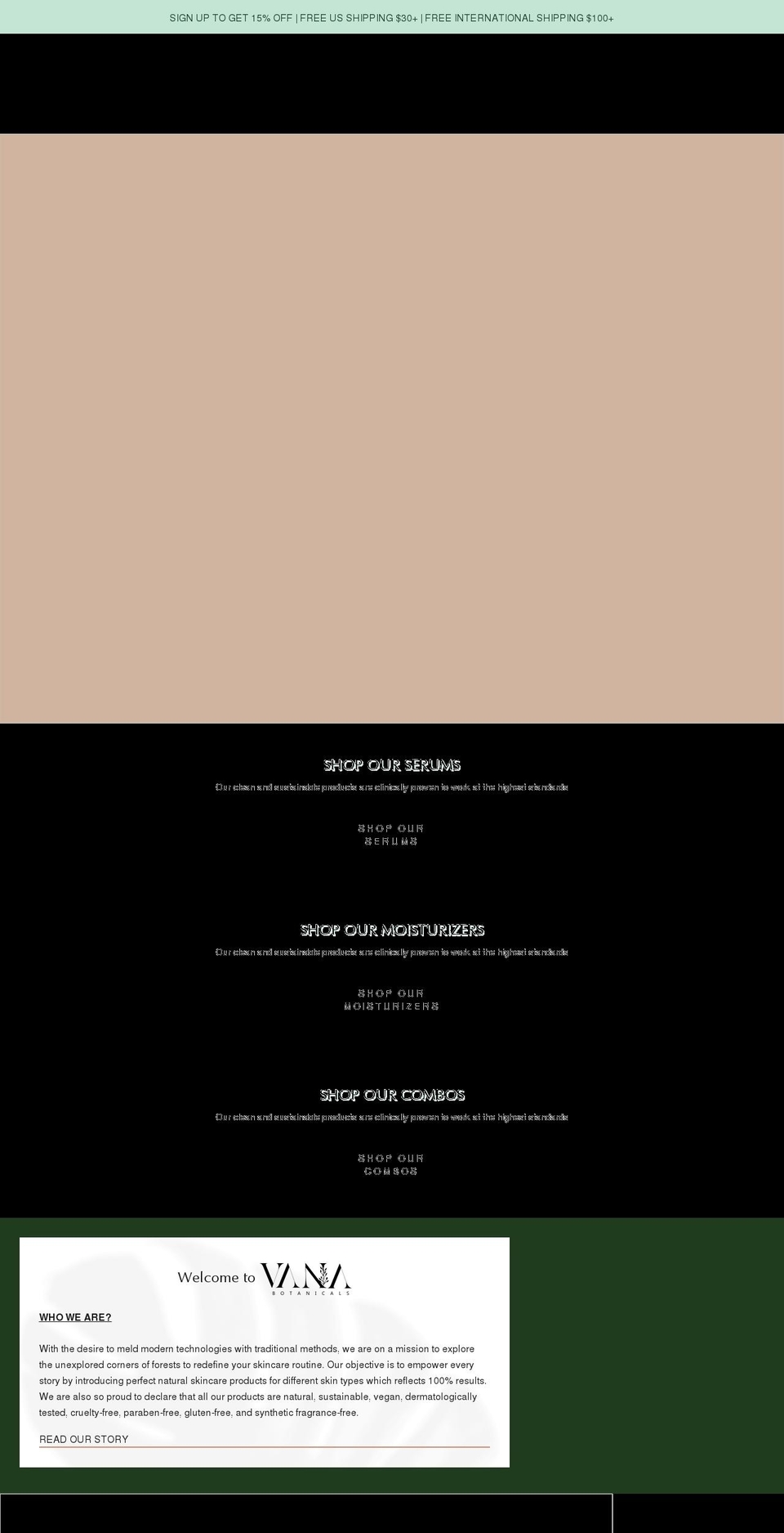 vanabotanicals.com shopify website screenshot