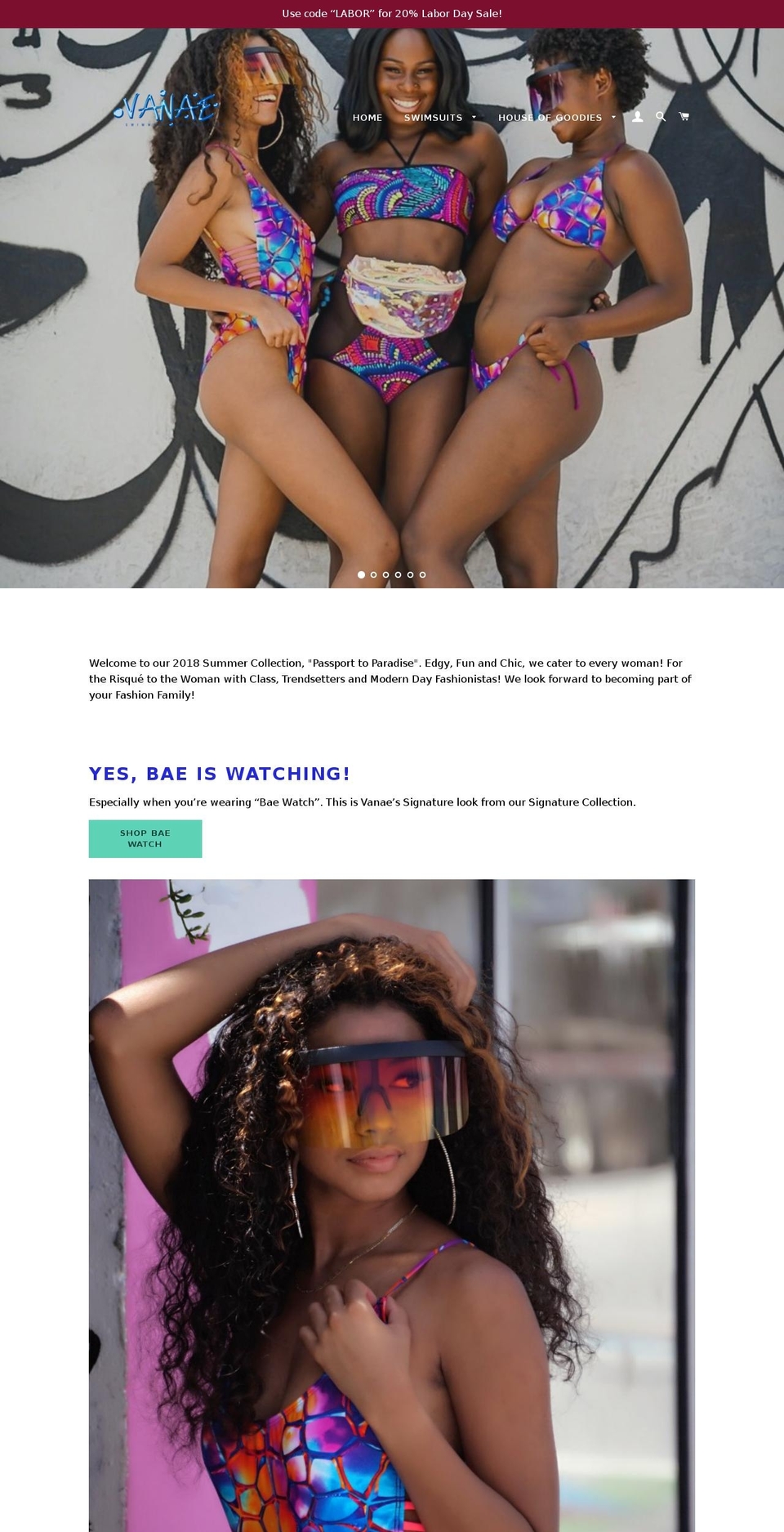 vanaeswimwear.com — Shopify storefront screenshot