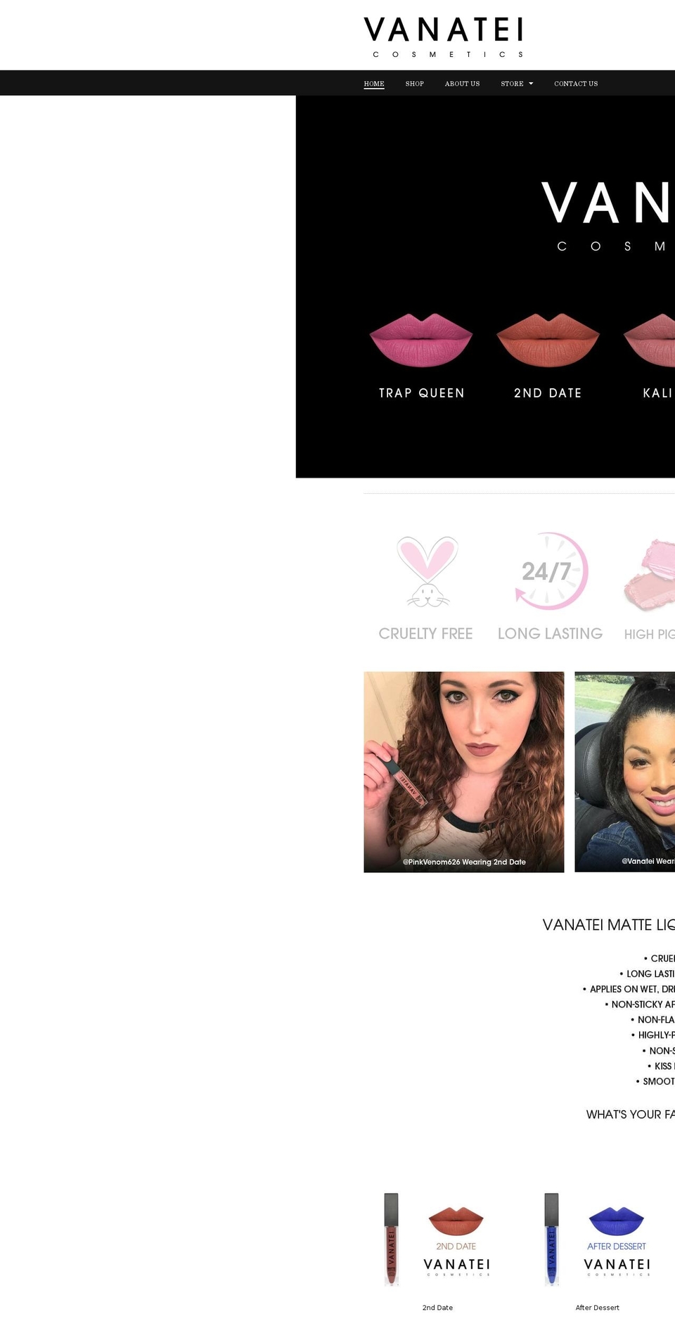vanateicosmetics.com shopify website screenshot