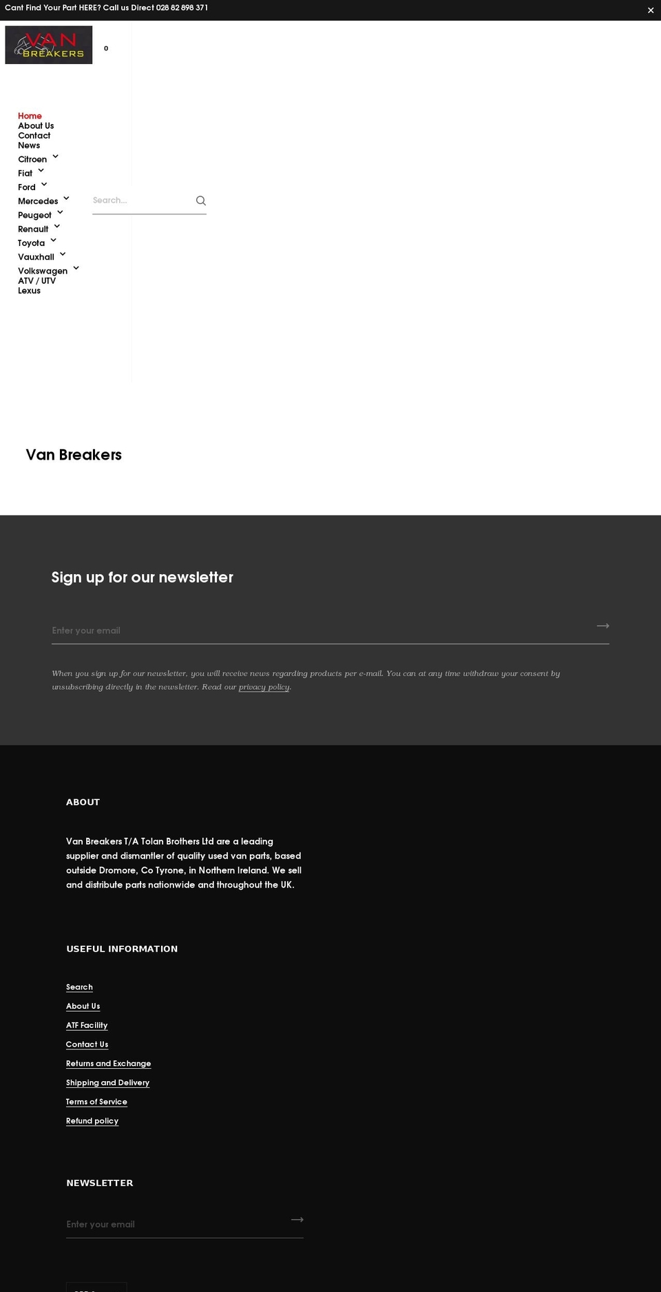 vanbreakers.co.uk shopify website screenshot