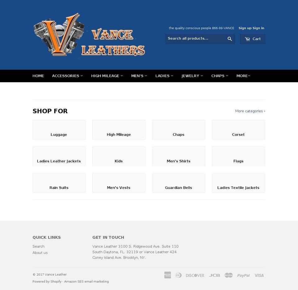 vanceleather.com shopify website screenshot