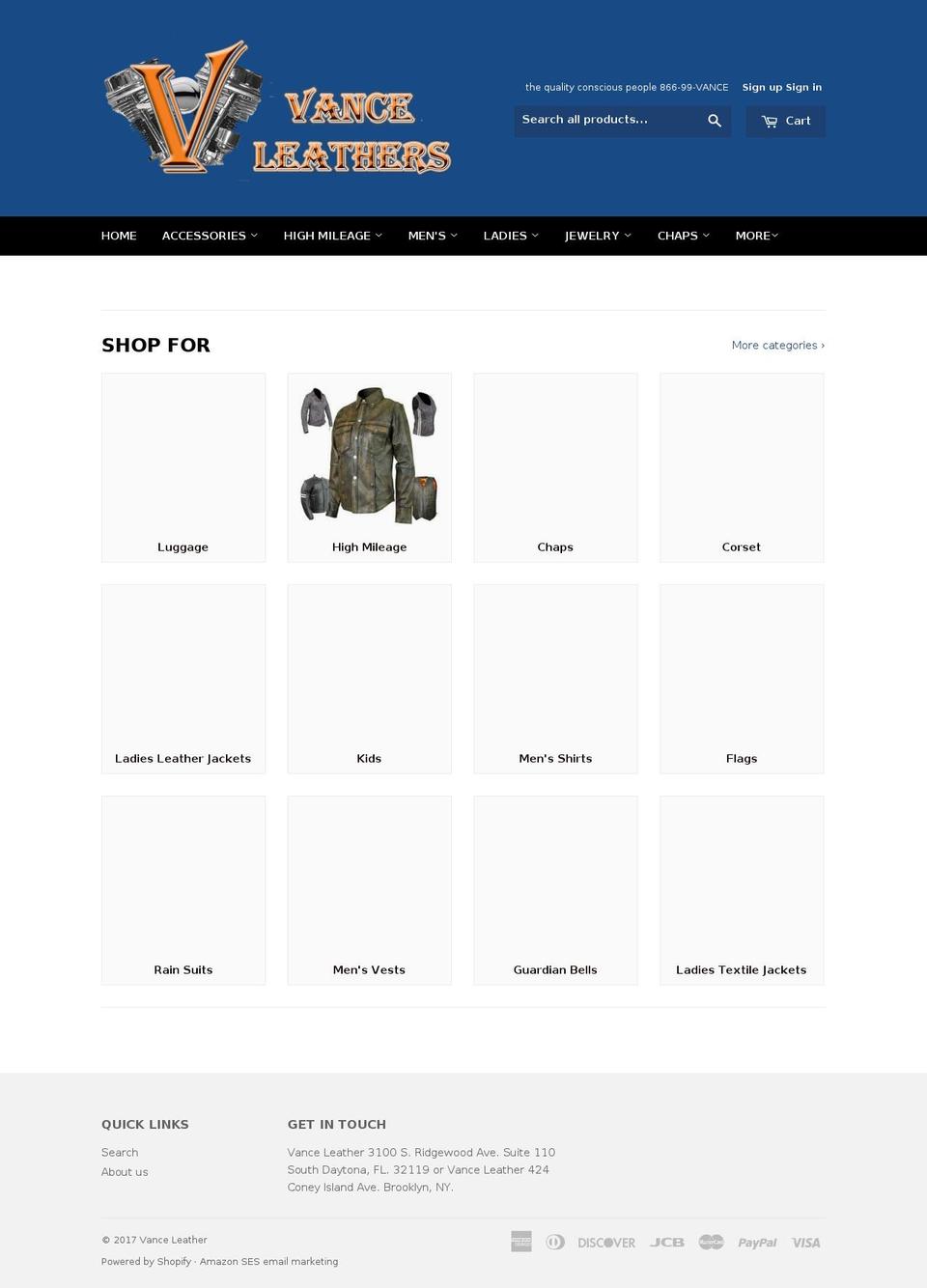 vanceleathers.com shopify website screenshot